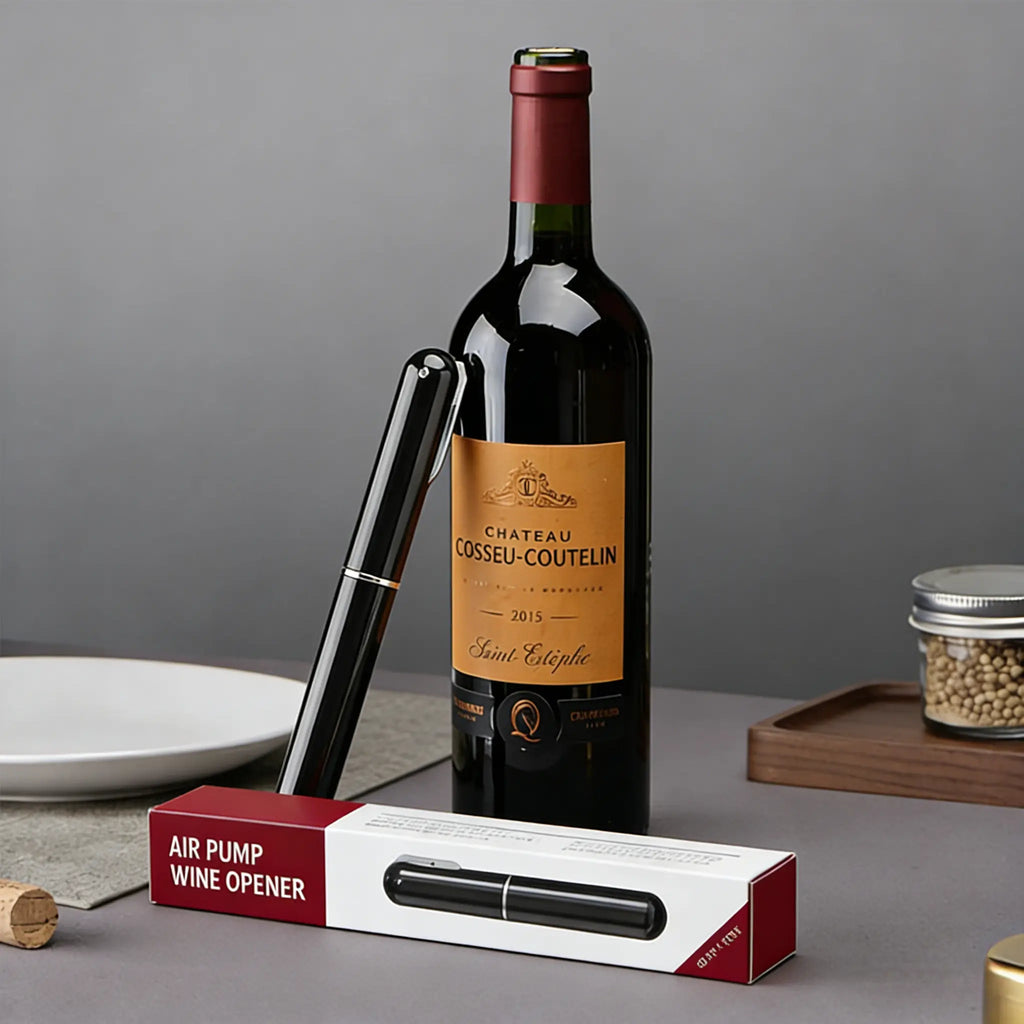 Air Pump Wine Opener Set: includes foil cutter, drip-proof pourer and vacuum wine stopper