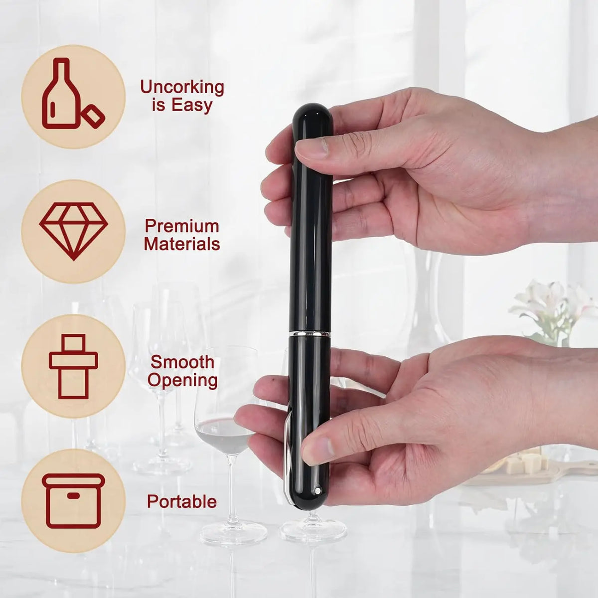 Air Pump Wine Opener Set: includes foil cutter, drip-proof pourer and vacuum wine stopper