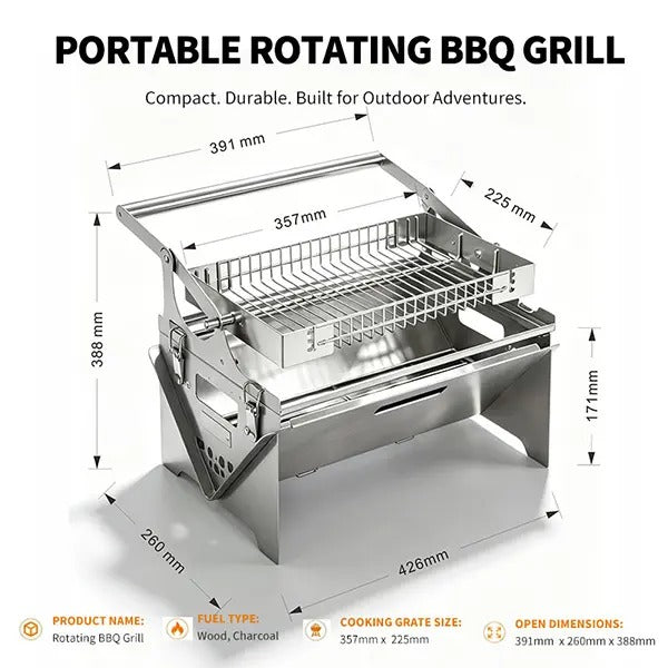 Flip Rotatable BBQ Grill｜Portable Foldable Stainless Steel